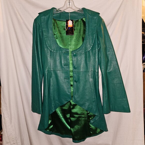 NEW Dead Stock Green Leather Coat/Jacket S/M FIT AND FLAIR - Picture 6 of 16